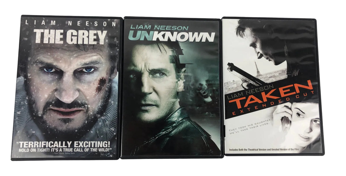 Lot of 3 Liam Neeson DVDs Taken The Grey Unknown mint discs