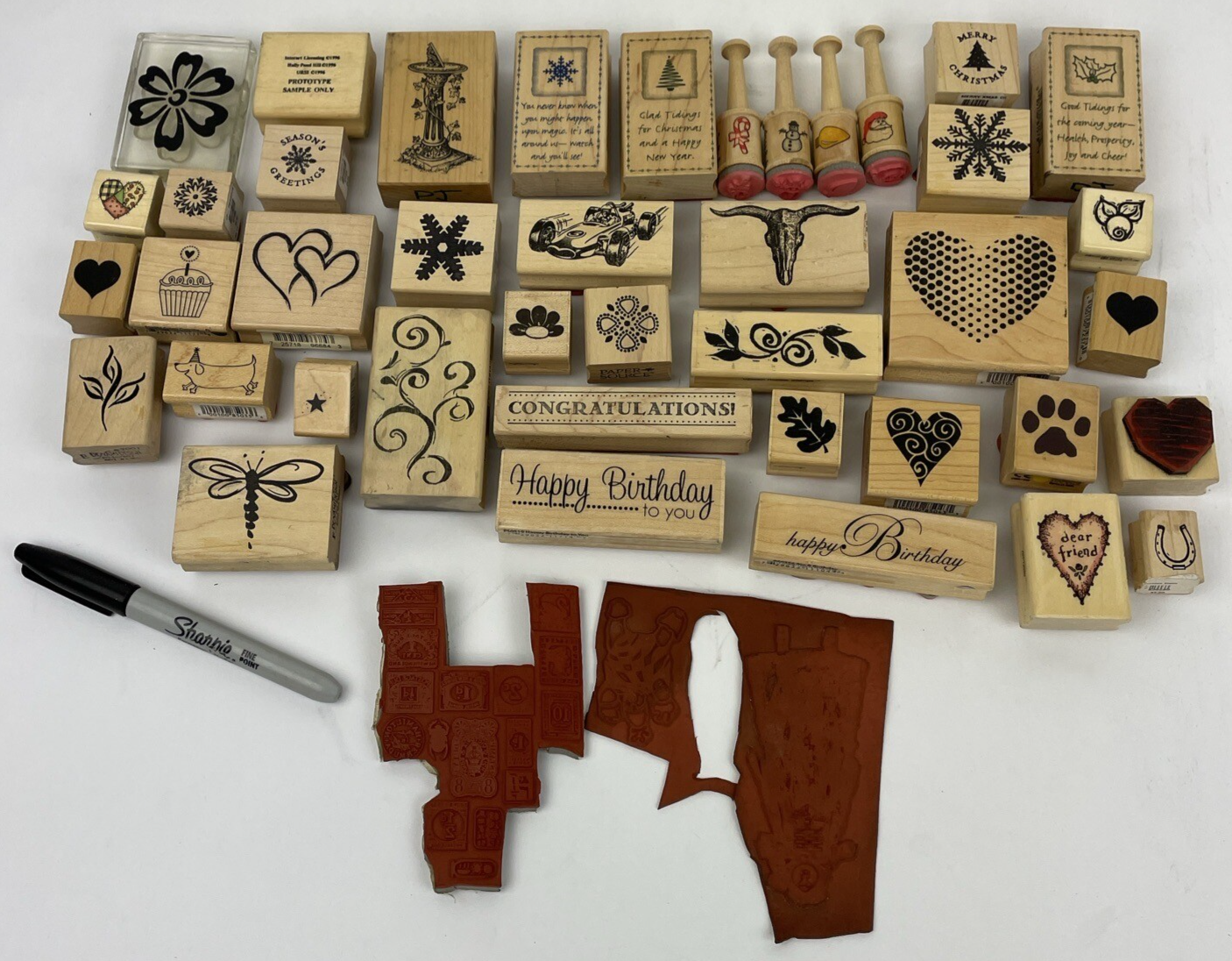 Rubber Stamp Lot SANTA Flowers Christmas DOG Paw Words Scrapbook Paper New Used