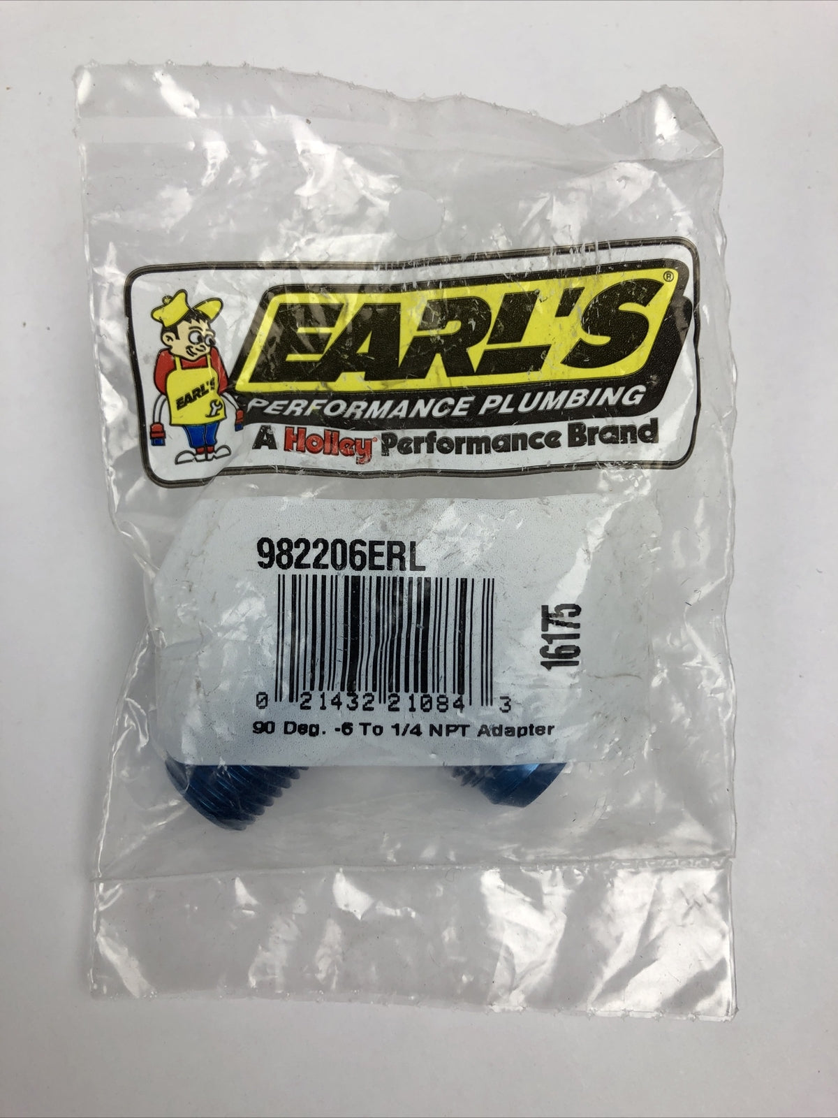 Earls Performance 982206ERL Blue 90 Degree Elbow -6 AN Male to 1/4 Inch NPT