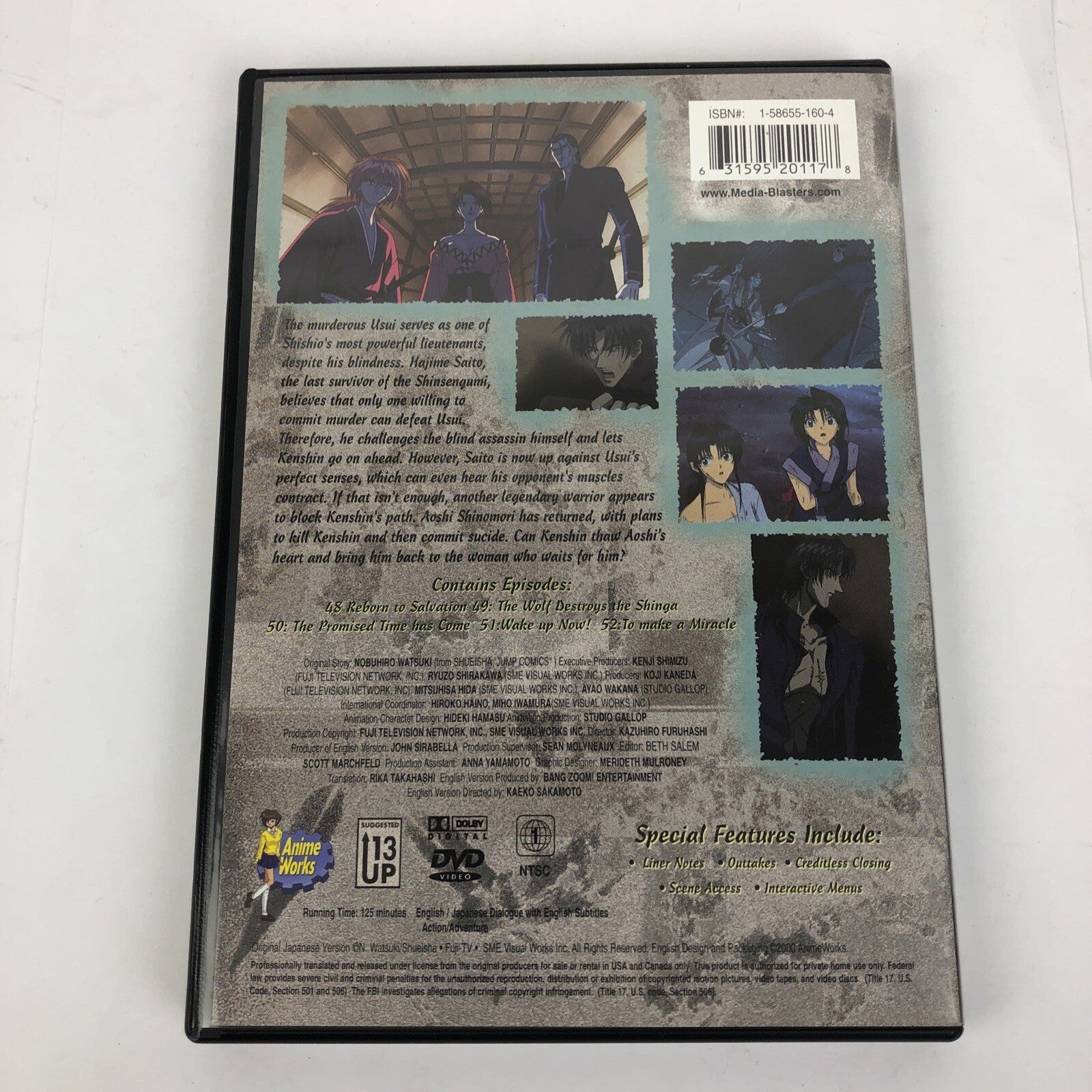 Rurouni Kenshin - Vol. 12: Blind Justice (DVD, 2001) NTSC - Mint Condition