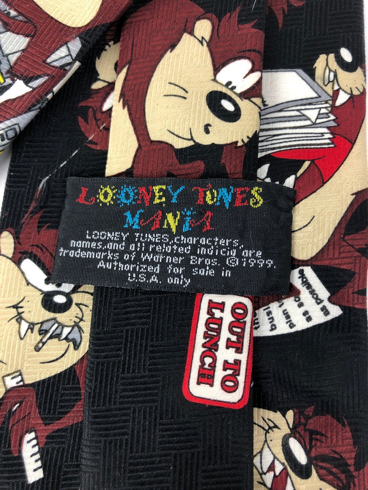 1999 Looney Toons Taz Necktie Office Phone Out To Lunch Laptop Briefcase Print