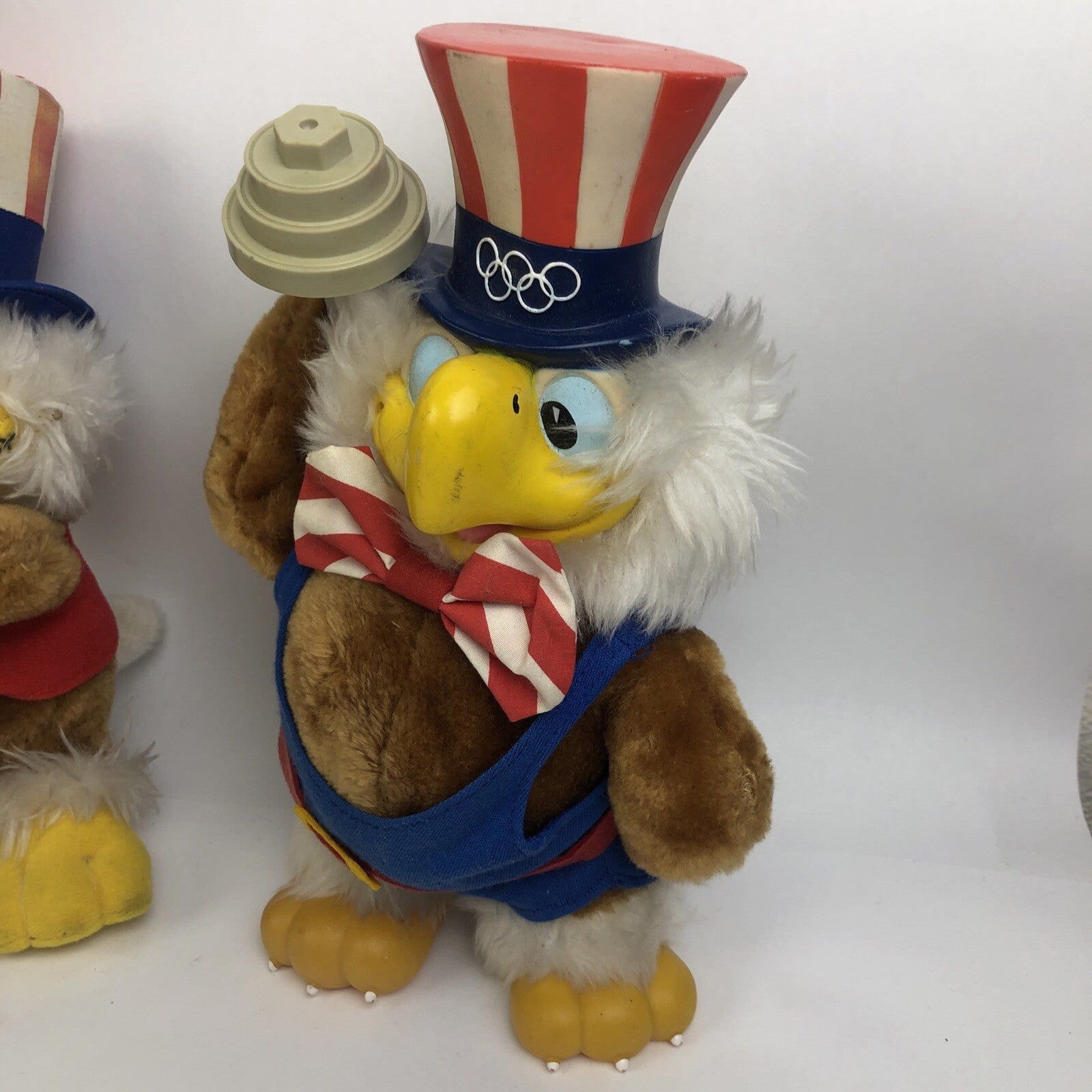 2 x SAM The Olympic Eagle Los Angeles Mascot 80/84 Plush #8330 Weightlifting +