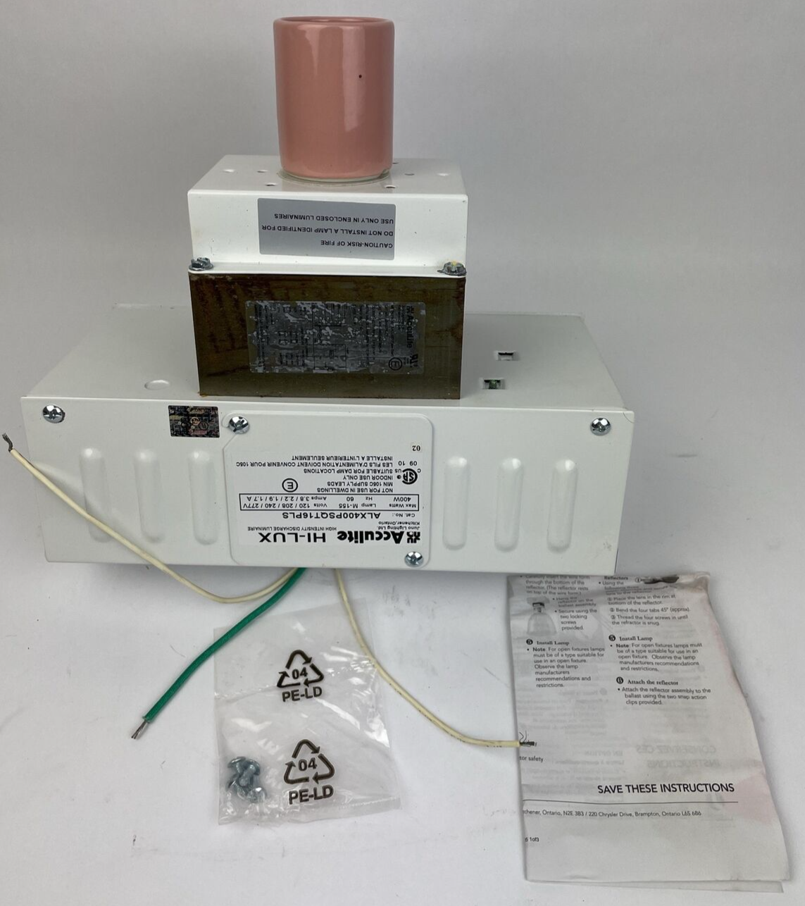 JUNO LIGHTING ACCULITE HI-LUX MODEL ALX400PSQT15PLS 400w Bulb Ballast NOS - LOOK