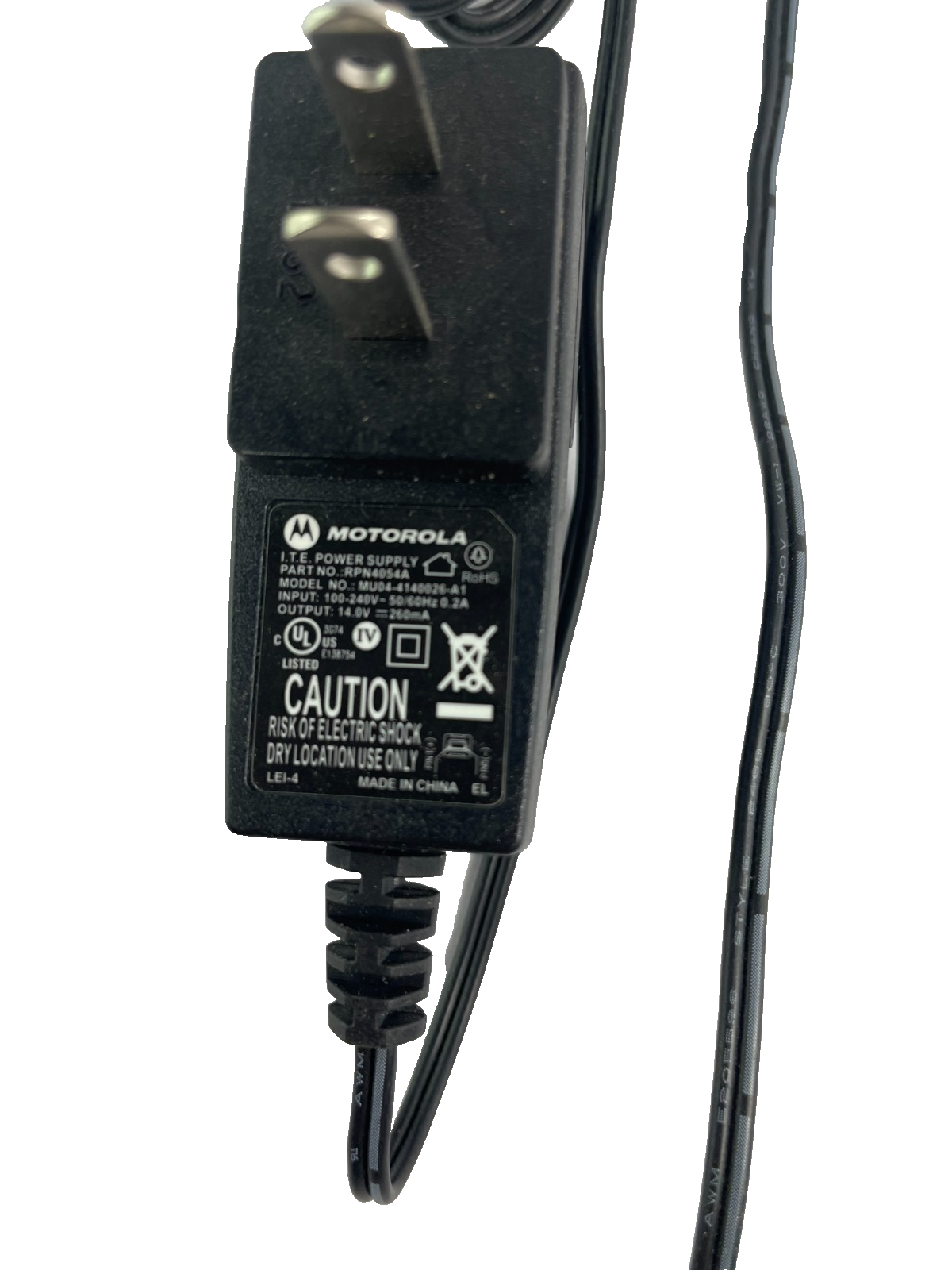 Geniune Motorola Model MU04-4140026-A1 Output 14V 0.26A AC Adapter #A78