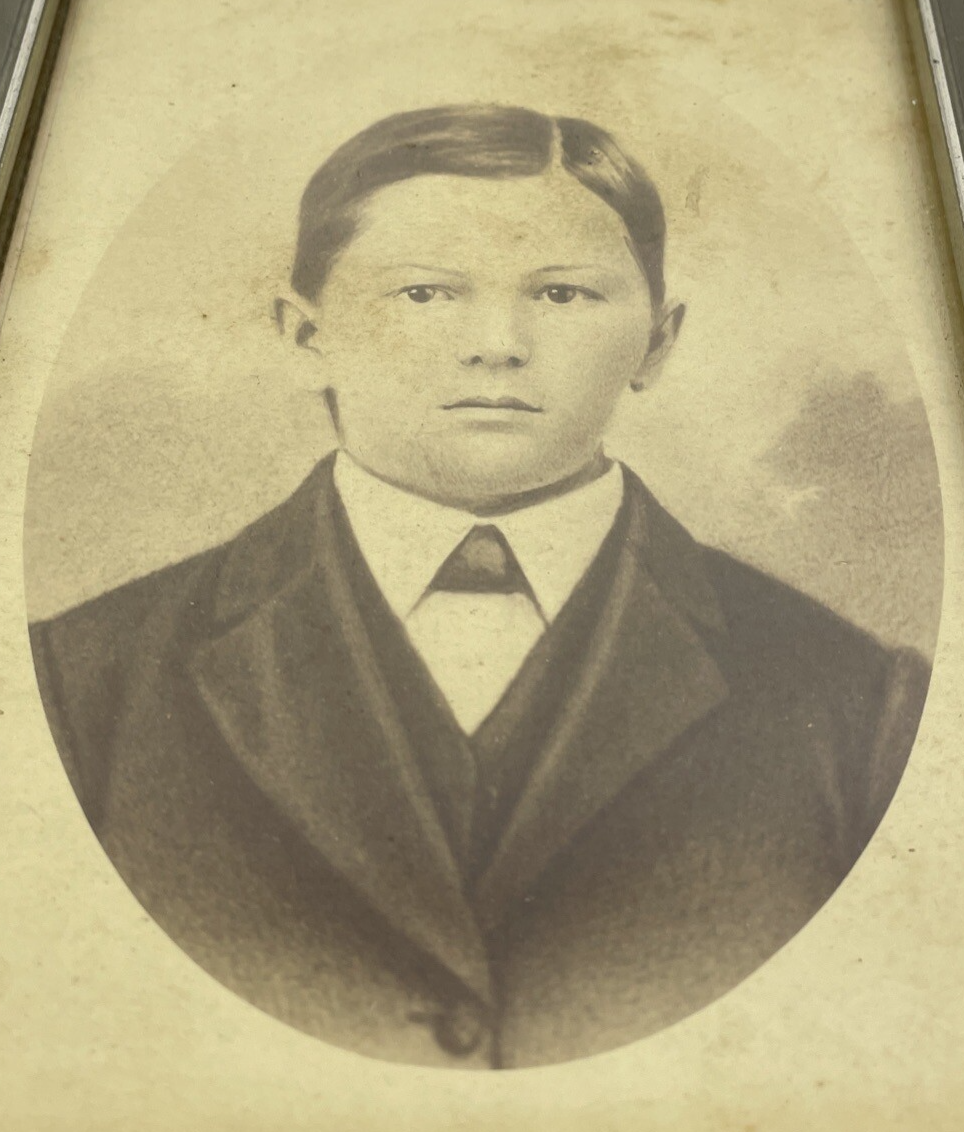 Antique Vintage Framed photo Handsome Boy Young Man Portrait -Drowned at age 16