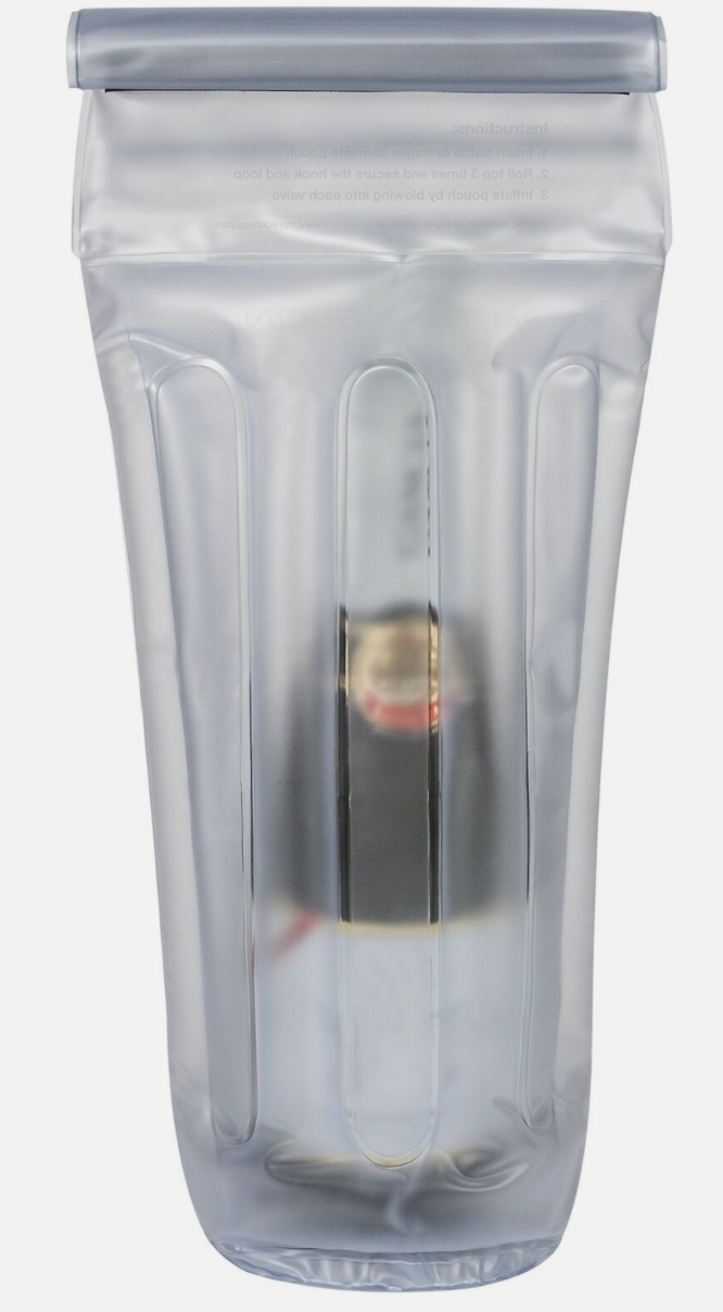 NEW TRAVELON LEAK-PROOF INFLATABLE TRAVEL Liquor WINE BOTTLE POUCH CLEAR