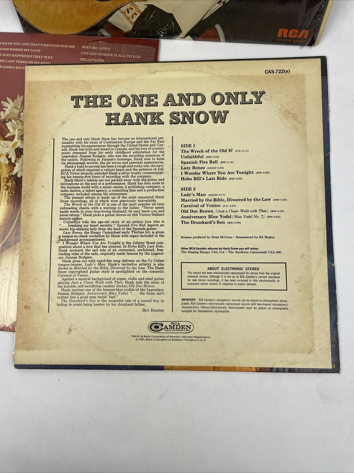 3 x HANK SNOW - THE ONE AND ONLY - HELLO LOVE - The Best Of H.S. LP Vinyl Record