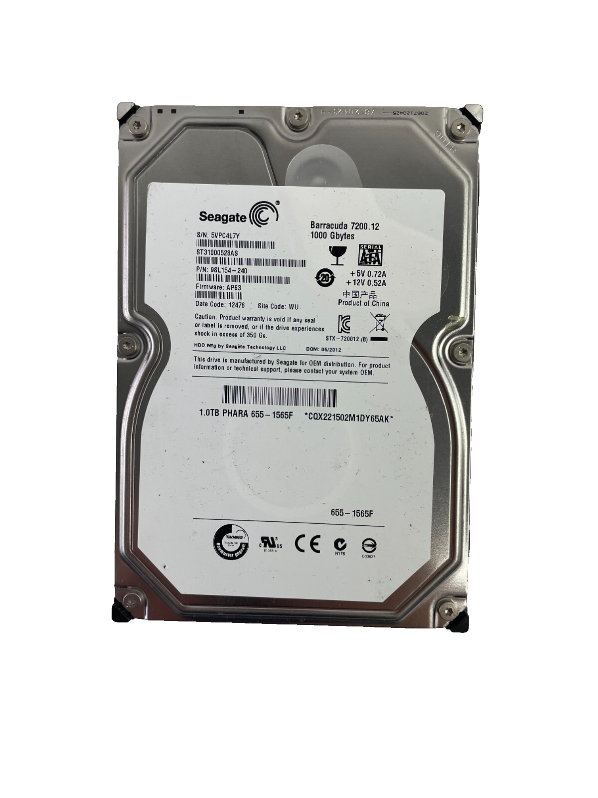 Seagate ST31000528AS Barracuda 7200. 12 1 TB Internal Hard Drive Cache 32 MB