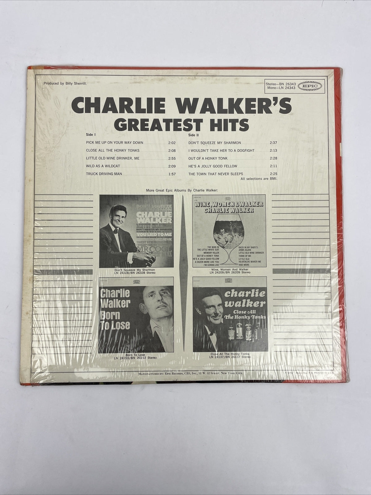 Charlie Walker : Charlie Walker's Greatest Hits Vinyl LP Record 12" 33 RPM LP