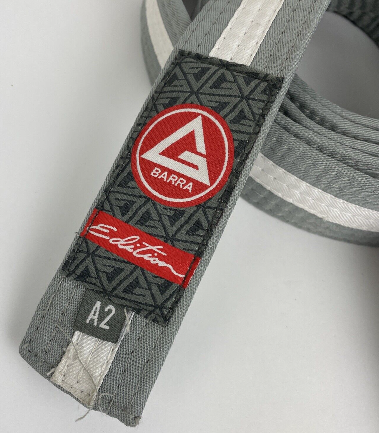 Gracie Barra Edition gray Brazilian Jiu-Jitsu gi size A2 with white belt.