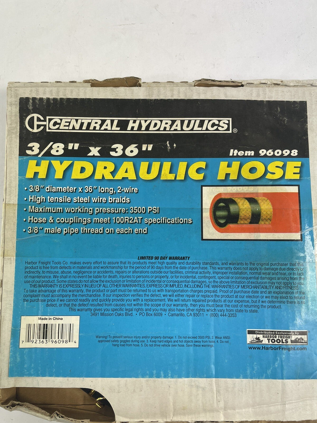 Central Hydraulics 3/8" X 36" Hydraulic hose 96098