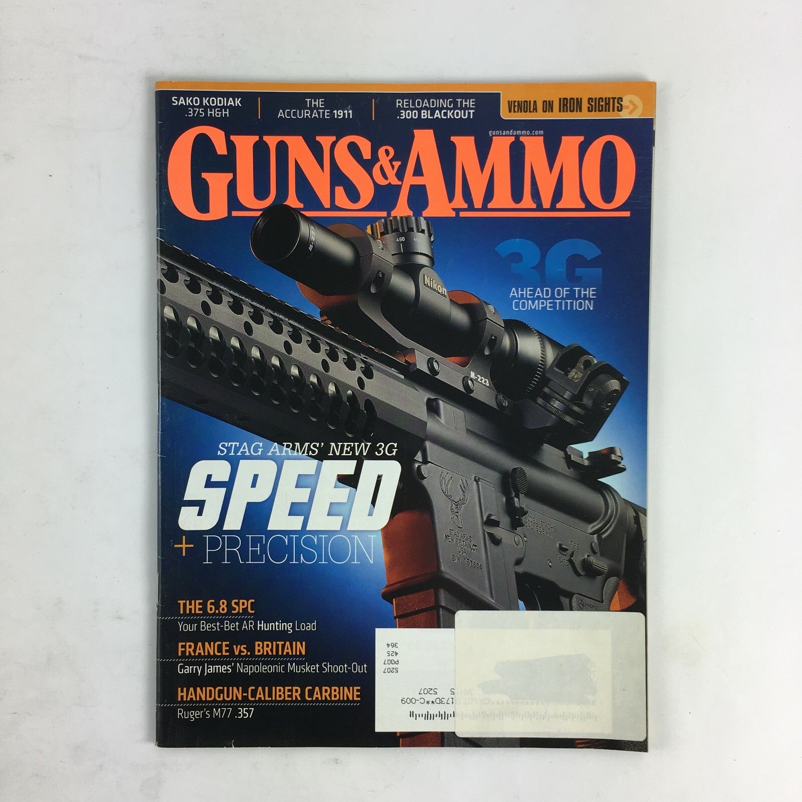 January 2012 Guns & Ammo Magazine Speed Plus Precision The 6.8 SPC M77 .357