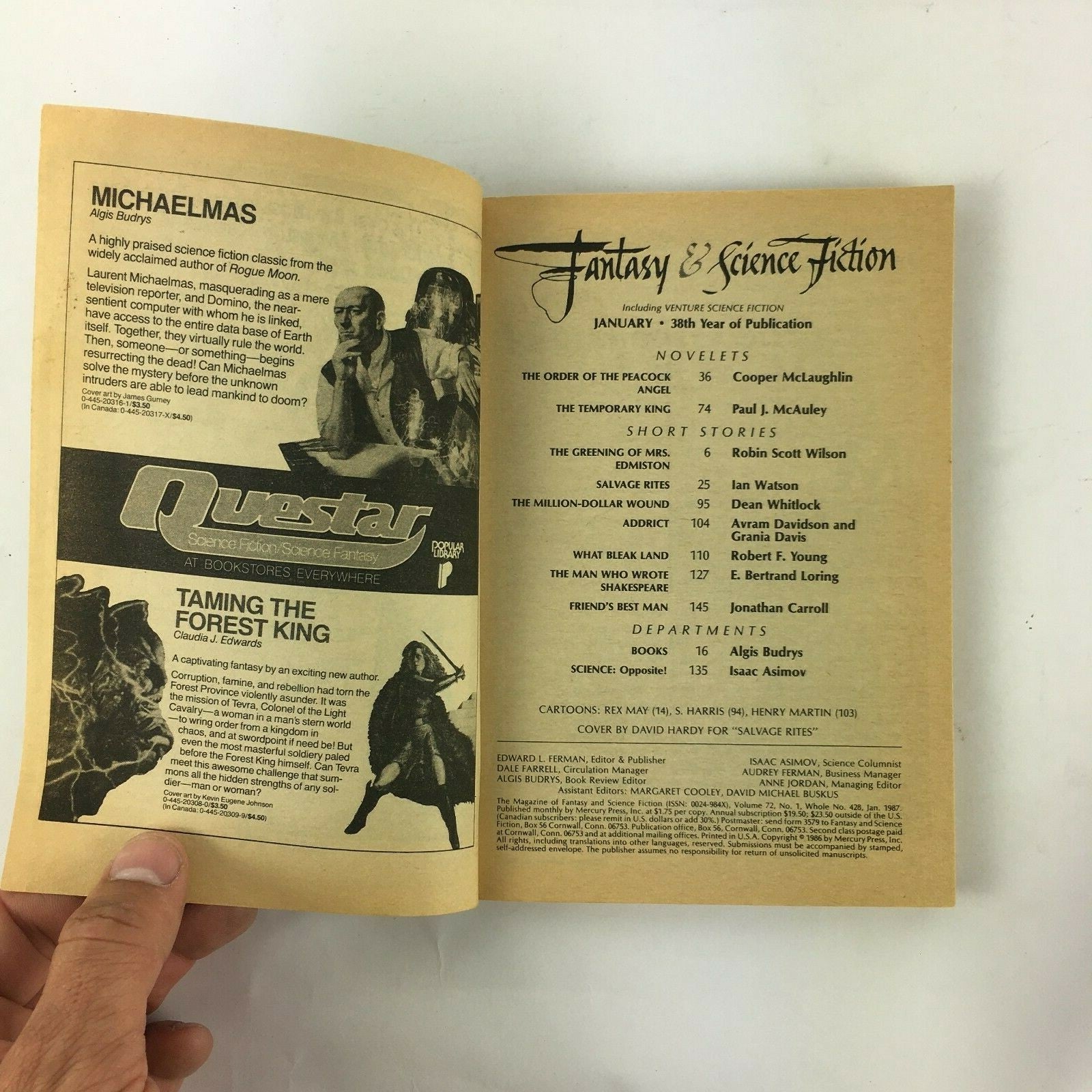January Fantasy & Science Fiction Magazine Robin Scott Wilson Avram Davidson
