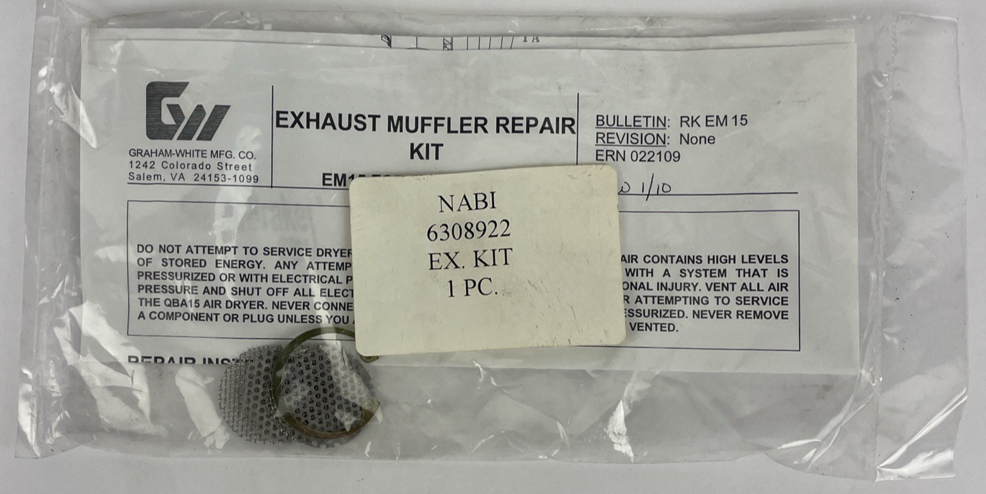 QBA15 Graham-White MFG 9-36 Volt Dc Air Dryer Exhaust Muffler Repair Kit EM15