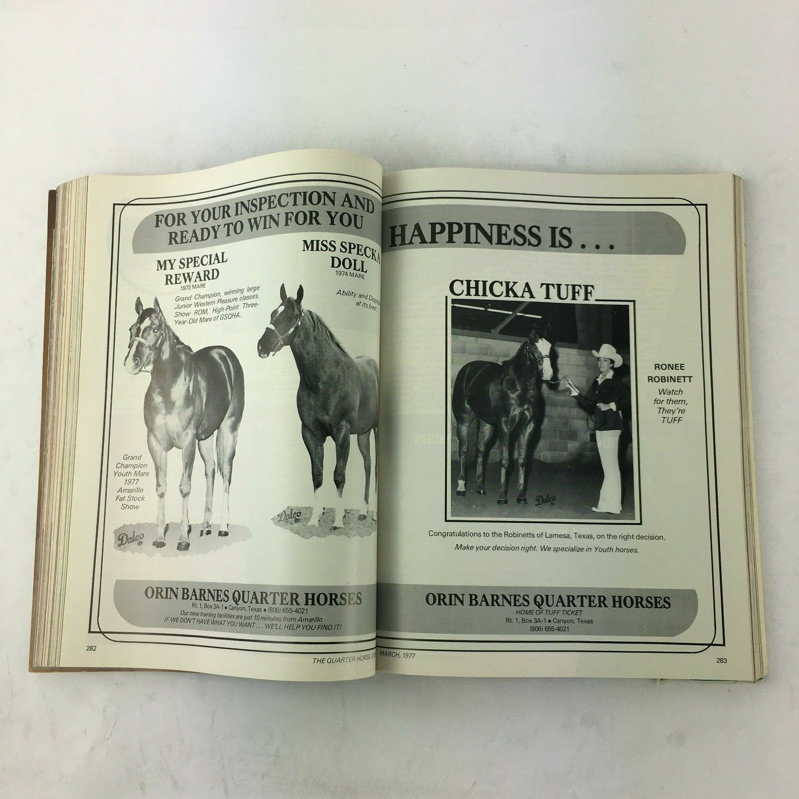 March 1977 The Quarter Horse Journal Magazine Running Champions Named ChickaTuff