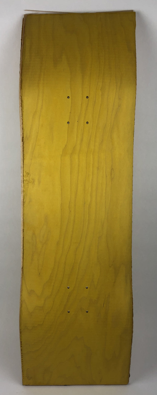 Blank uncut 10 x 34-inch yellow stain skateboard deck with 14.25-inch wheelbase.