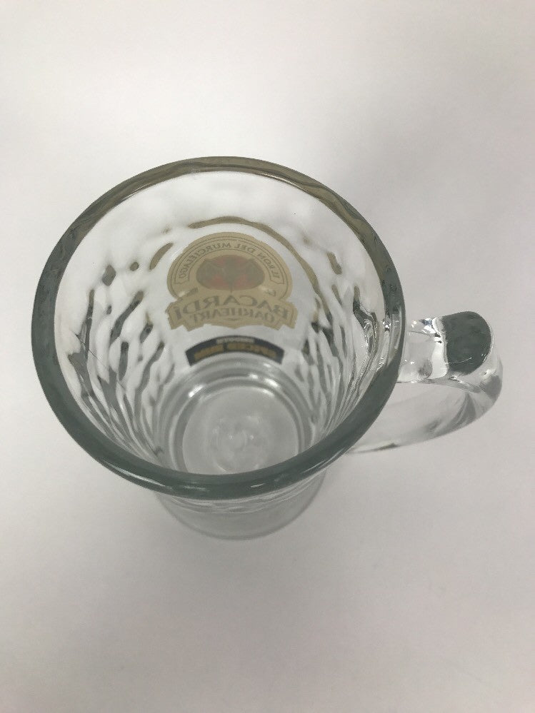 Bacardi Oakheart smooth spiced rum textured glass beer stein mug with bat logo.