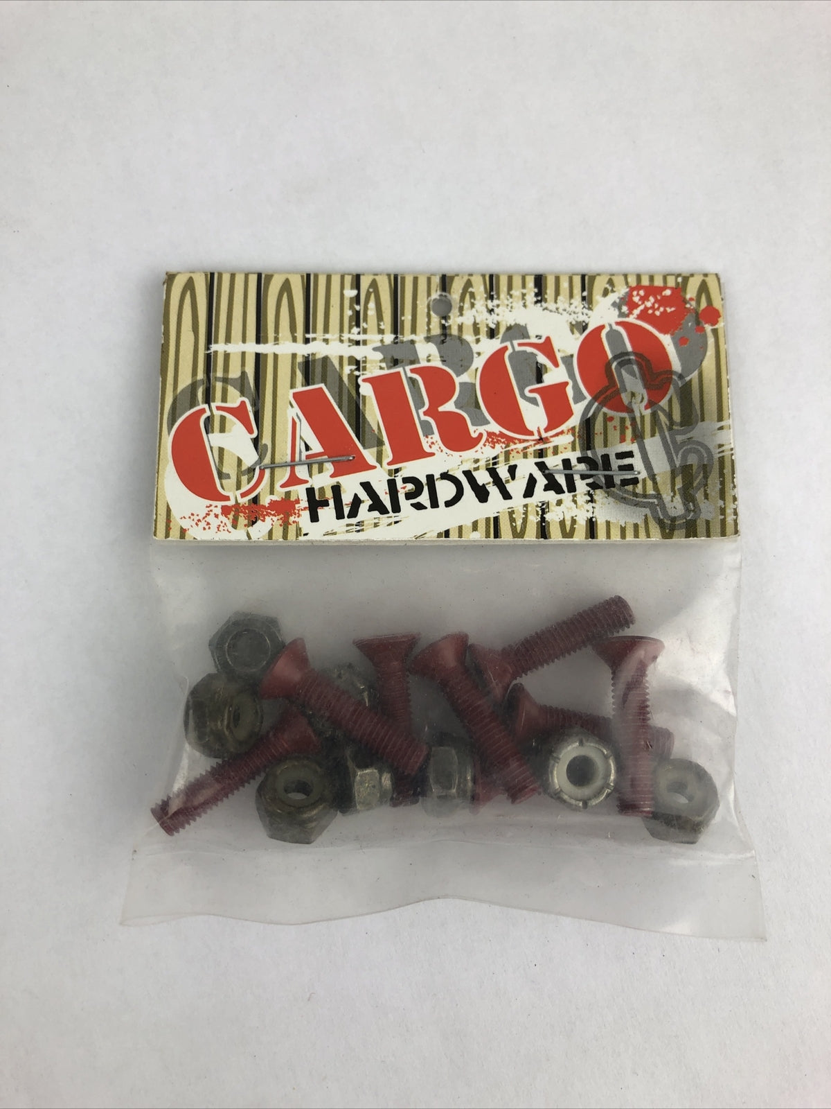 CARGO 7/8-inch red Phillips head skateboard hardware set with bolts, lock nuts, and free shipping.