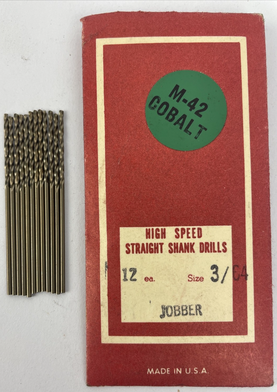 12 pcs 3/64" Cobalt (M42) Jobber Length High Speed Straight Shank Drills U.S.A.