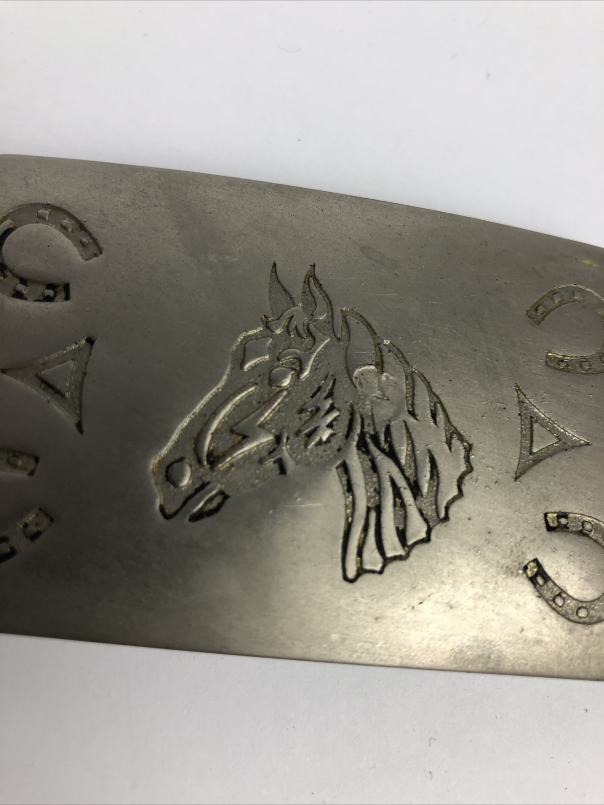 Vintage Chambers Belt Co. USA Horse Head Belt Buckle Horseshoes - Fast Free Ship