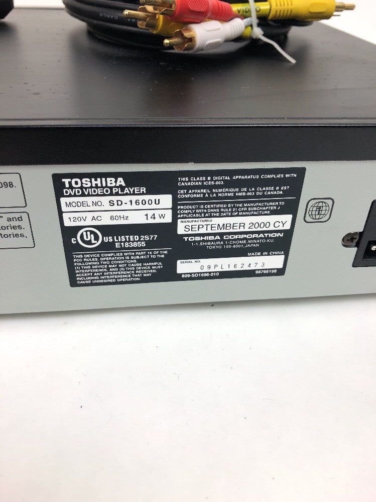 TOSHIBA SD-1600U DVD PLAYER W/ REMOTE + ALL CABLES USED & WORKS GREAT FSTSHP