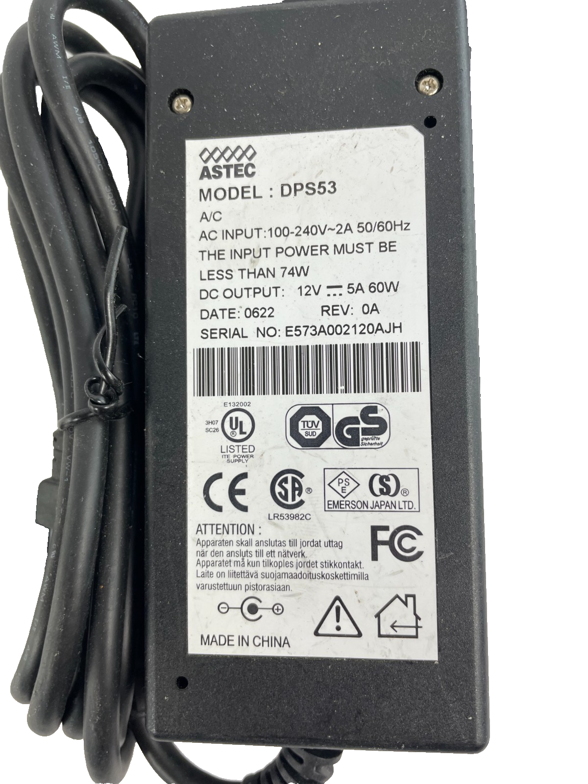 Geniune Sitech Model SAD03612-UV Output 12V 3A Power Supply AC Adapter #A42