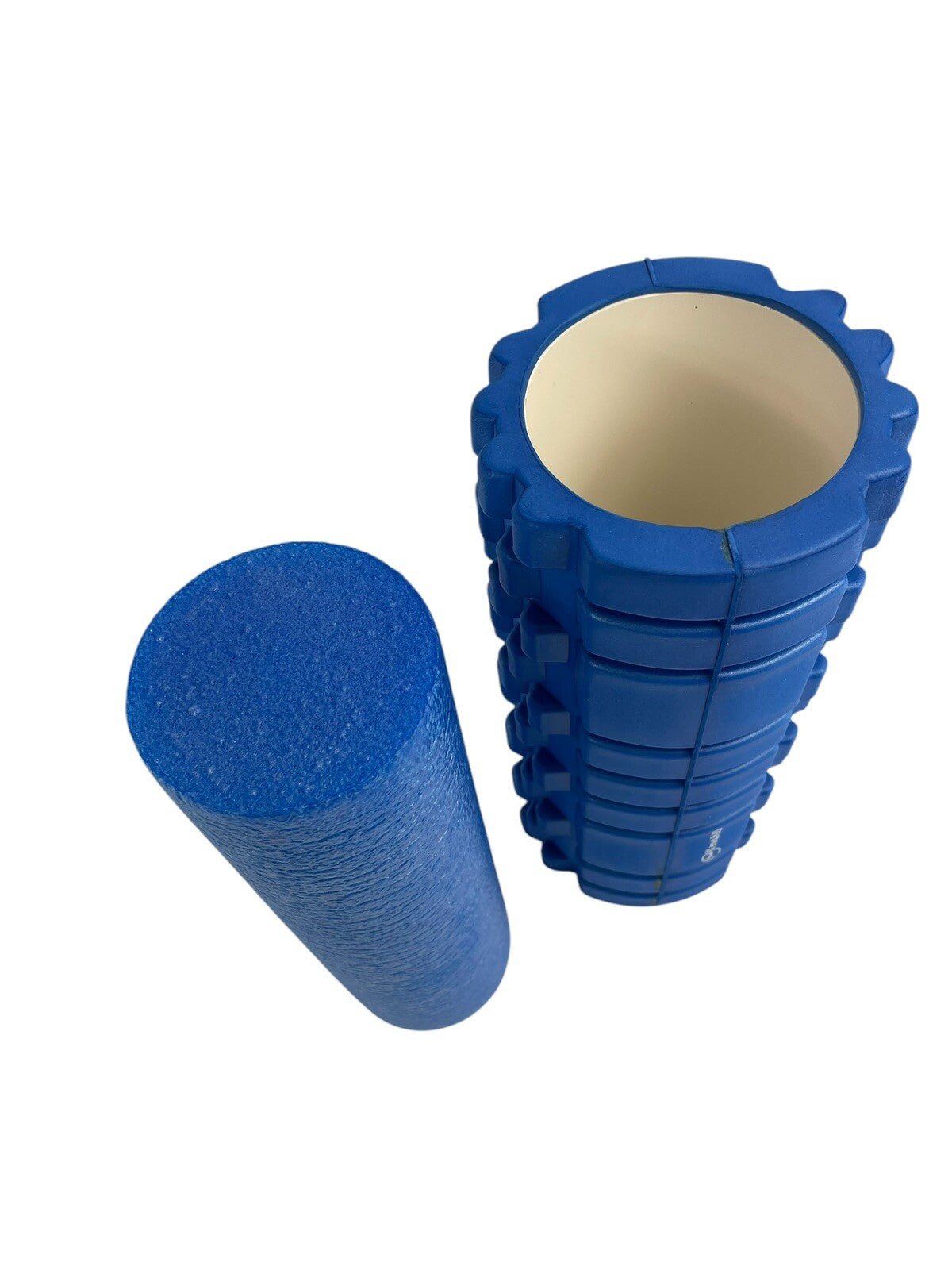 Yes4All blue 13-inch high-density firm foam roller for muscle massage and recovery.