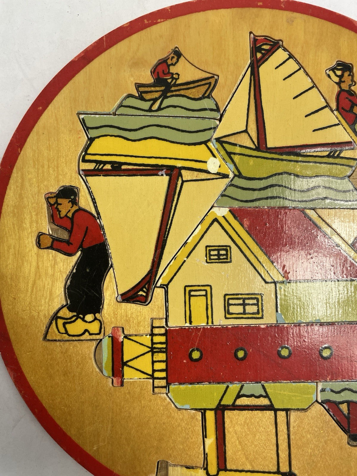VINTAGE SIMPLEX WOODEN ROUND PUZZLE BOAT MADE IN HOLLAND