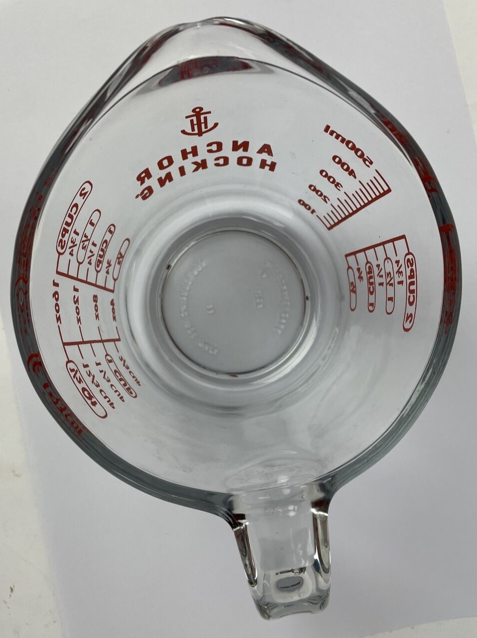 Vintage Anchor Hocking Fire-King 2 Cup Measuring Cup #498 Red Lettering Look