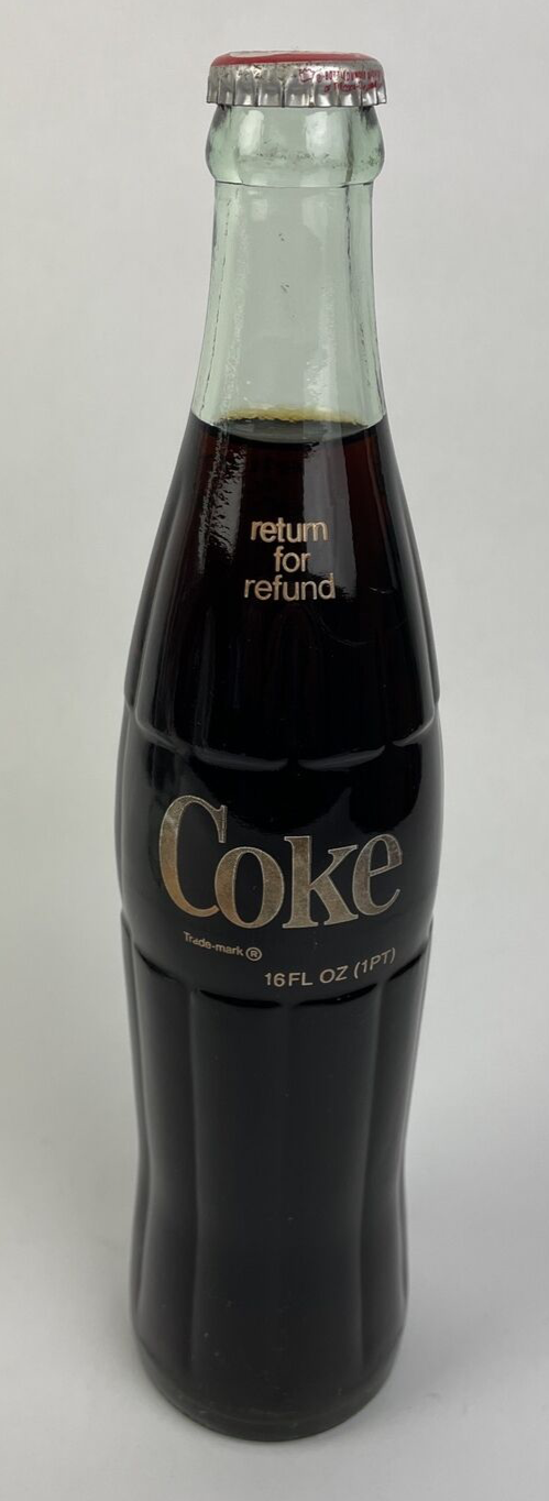 1 Vintage Full Coca Cola Classic 16 Oz Bottle - Washington PA. Cameron Bottling