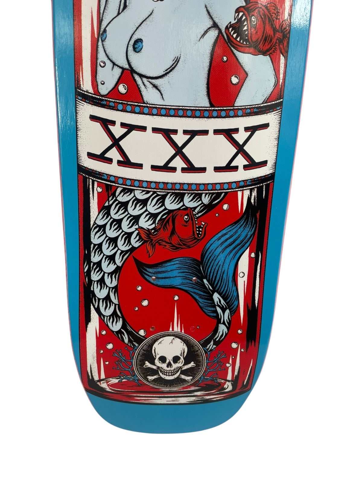 Death Skateboards Patrick Melcher Blue Mermaid 9-inch pool shape skateboard deck with free grip tape and free shipping.