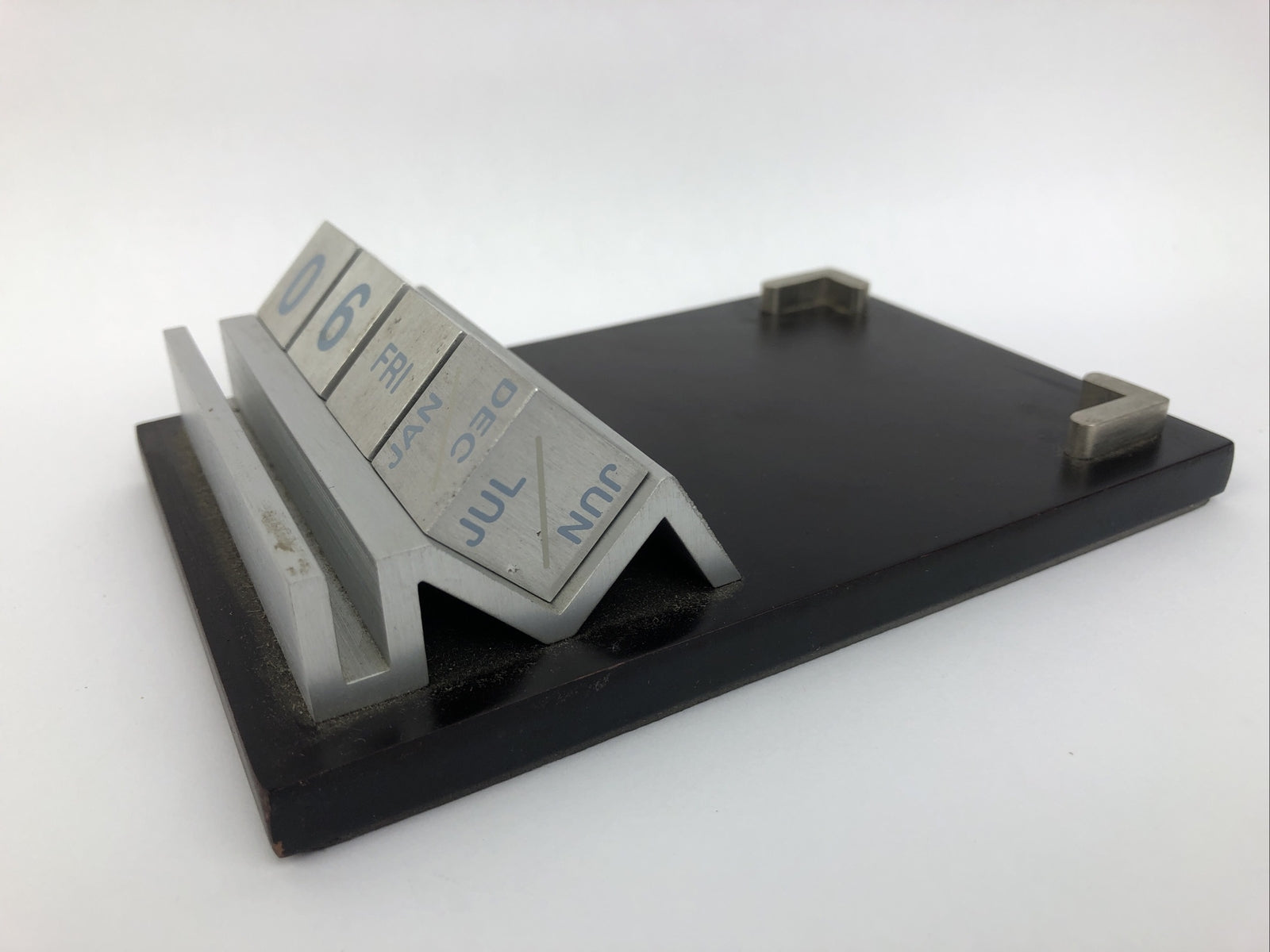 RARE Aluminum Forever Desk Calendar Business Card and Post it Note Holder LOOK
