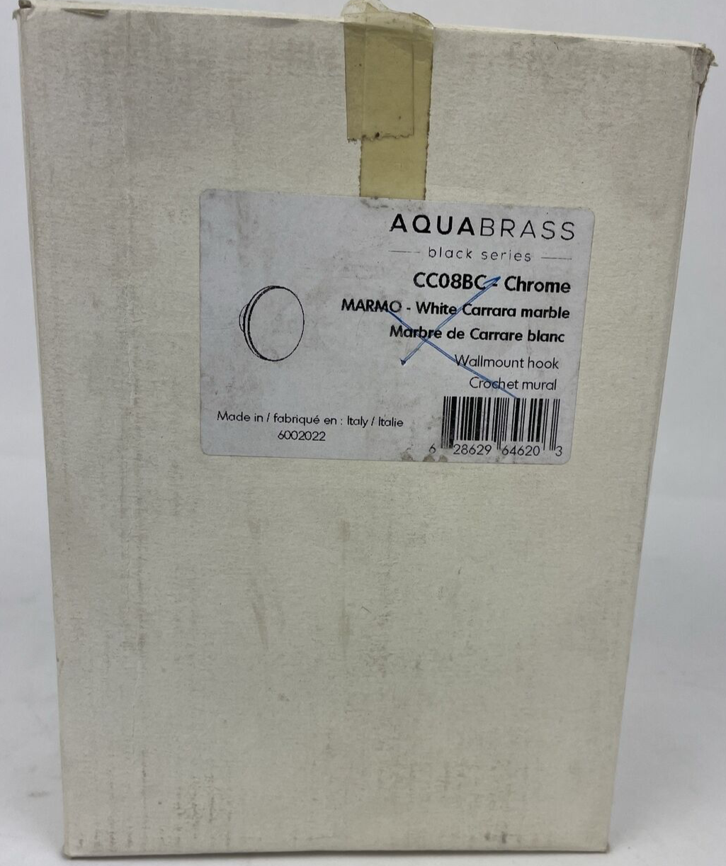 OEM Aquabrass Marmo Shower Towel Hook CC08BC Chrome w Carrara Marble