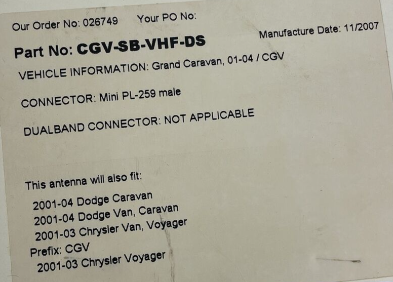 NOS STI-CO CGV-SN-VHF-DS Antenna For 2001-04 Grand Caravan