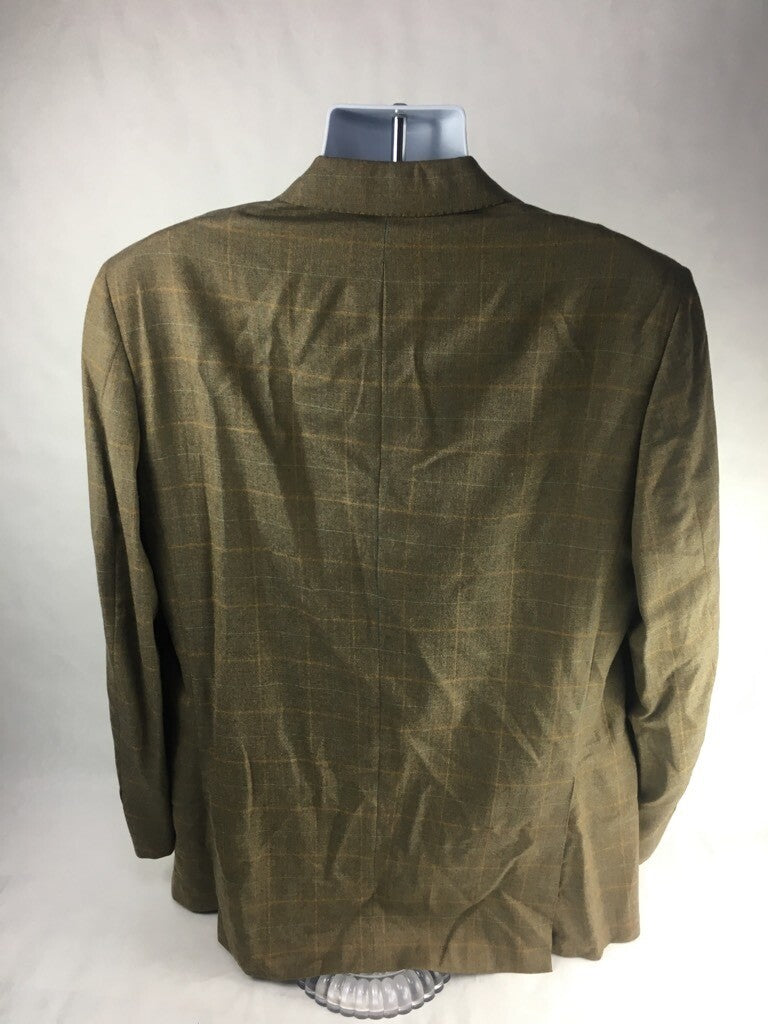 Façonnable Mens Cashmere Suit Jacket Brown Plaid 3 Button Blazer Italy 52 Long