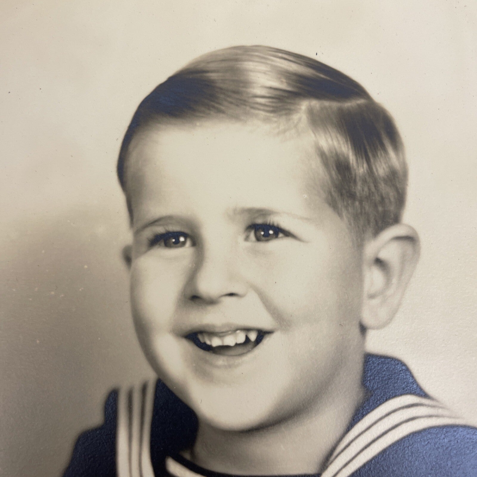 Antique Portrait Photo" Cute Little Sailor Boy " 6.5" x 4.5" In Frame Card B&W