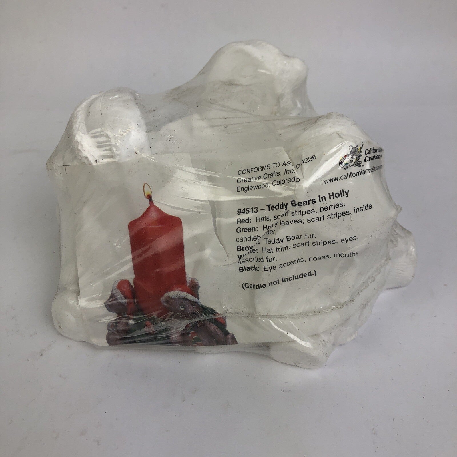 NEW California Creations #94513 Teddy Bears in Holly Holiday Candle Holder LOOK