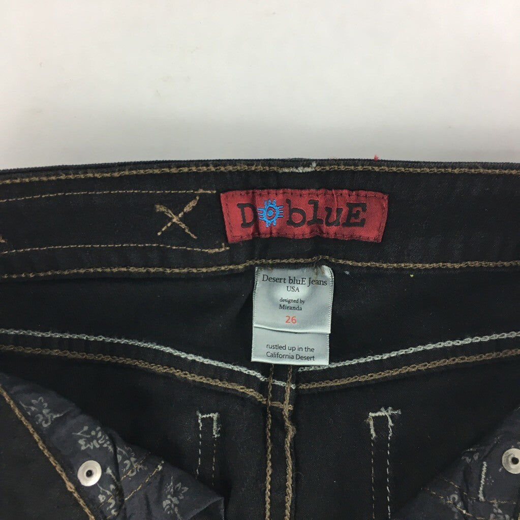 Desert Blue Womens Skinny Jeans Black Embroidery Bull Head Zipper Stretch 26 New