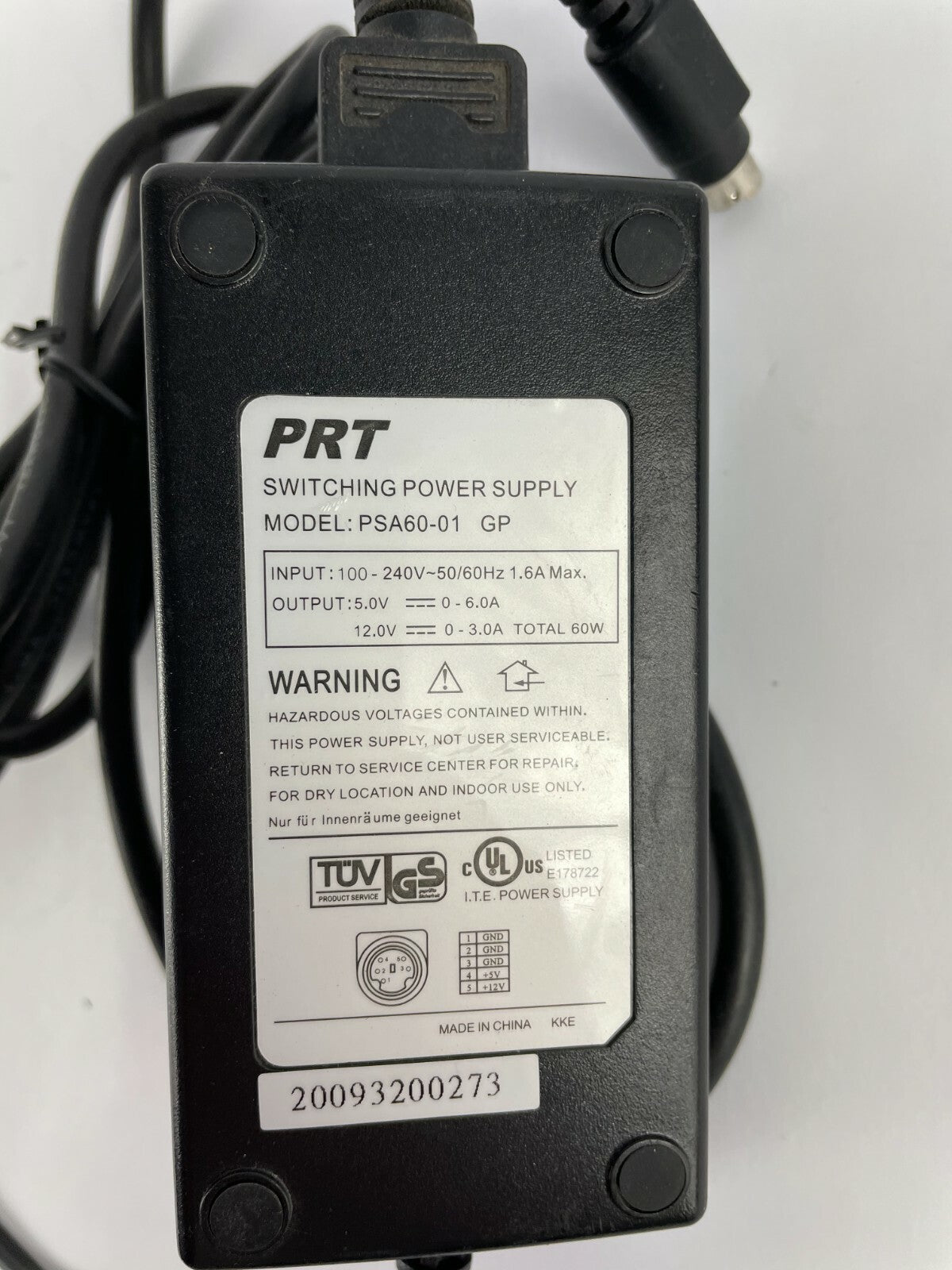 Genuine PRT PSA60-01 GP Output 5/12 V 300/600 mA Power Supply Adapter A58