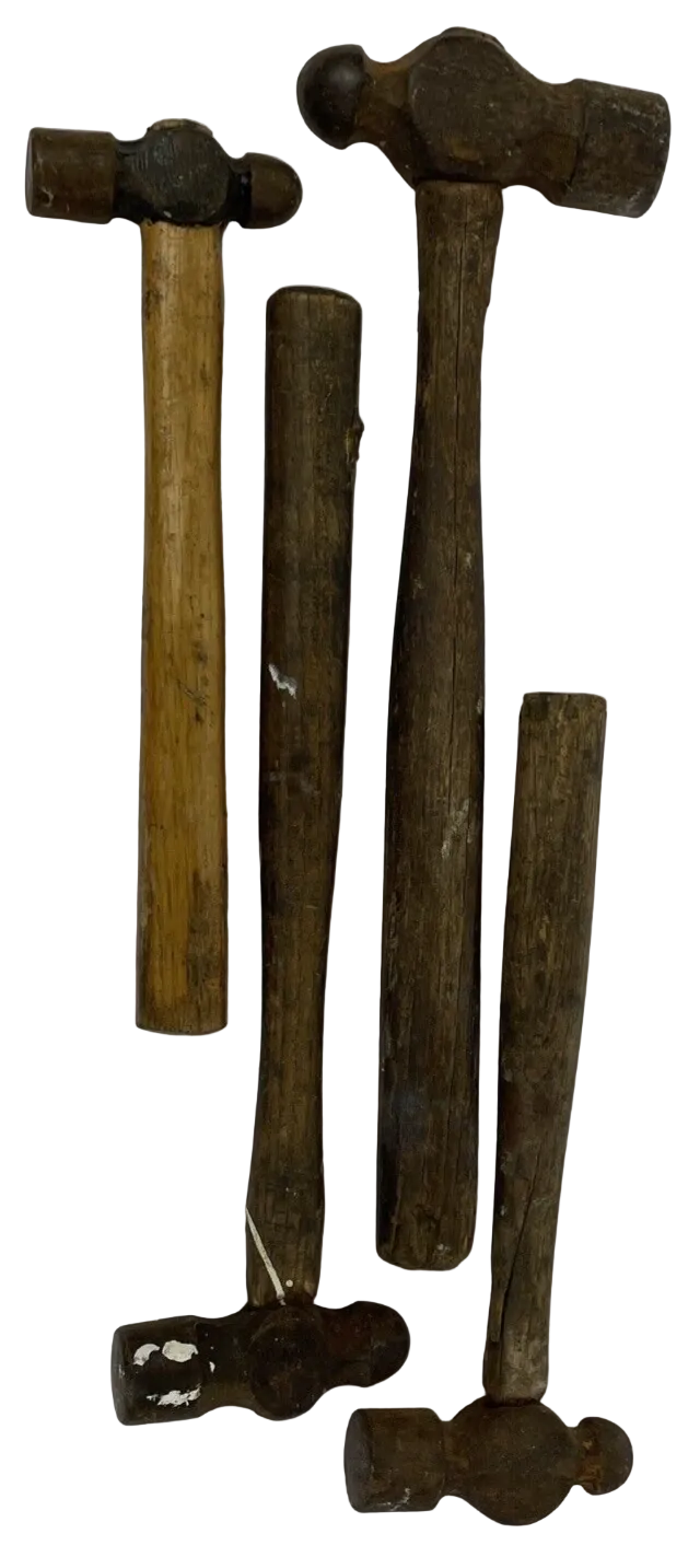 Vintage lot of 4 ball peen hammers with wood handles
