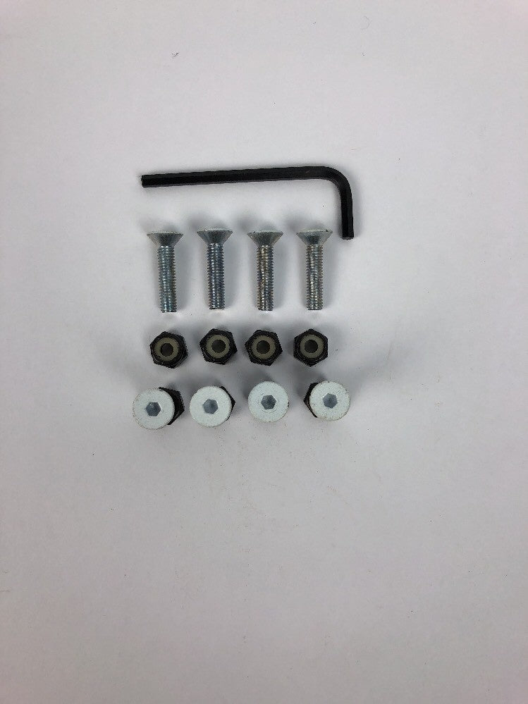 Grind King 7/8-inch silver Allen head skateboard hardware with white top bolts.