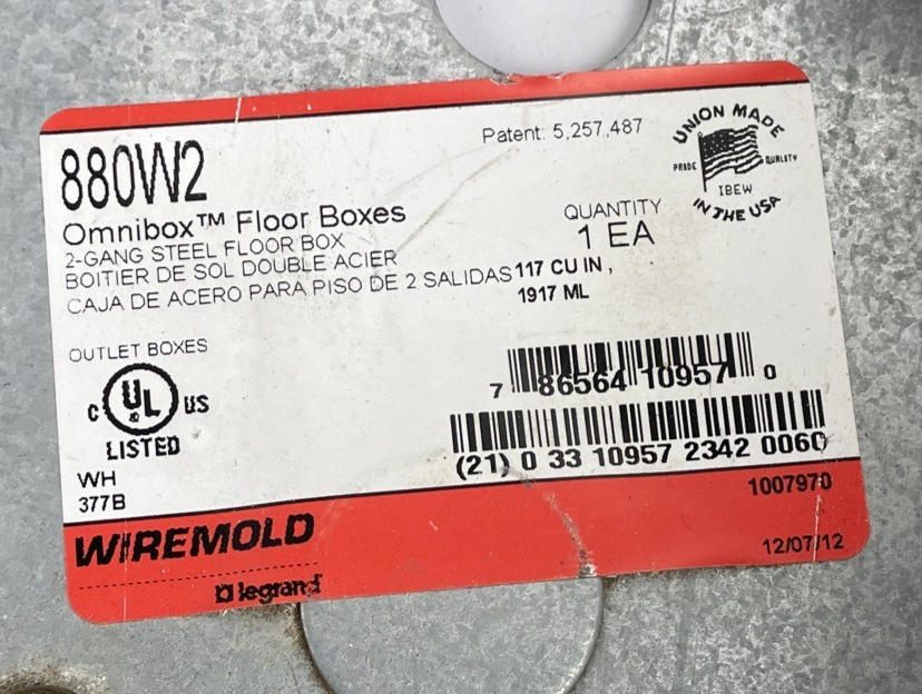 OEM Legrand Wiremold 880W2 2-Gang Steel Floor Box Omnibox U.S.A. Made