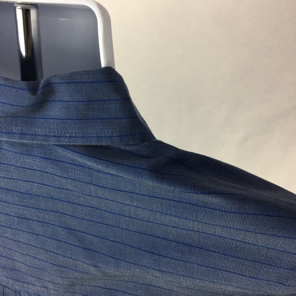 Fil A Fil Mens Button Front Shirt Blue Striped Long Sleeve Pocket 100% Cotton 38