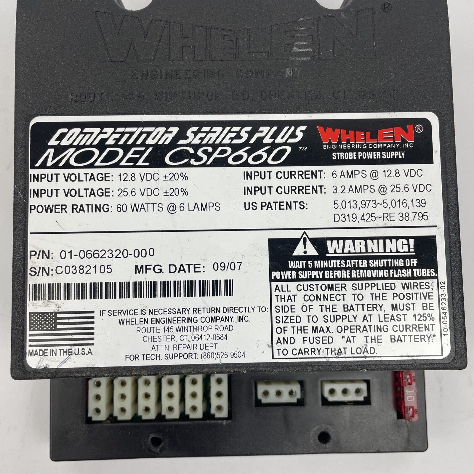 Whelen CSP660 01-0662320-00D 60 Watt 6 Lamp Strobe Light Power Supply Series