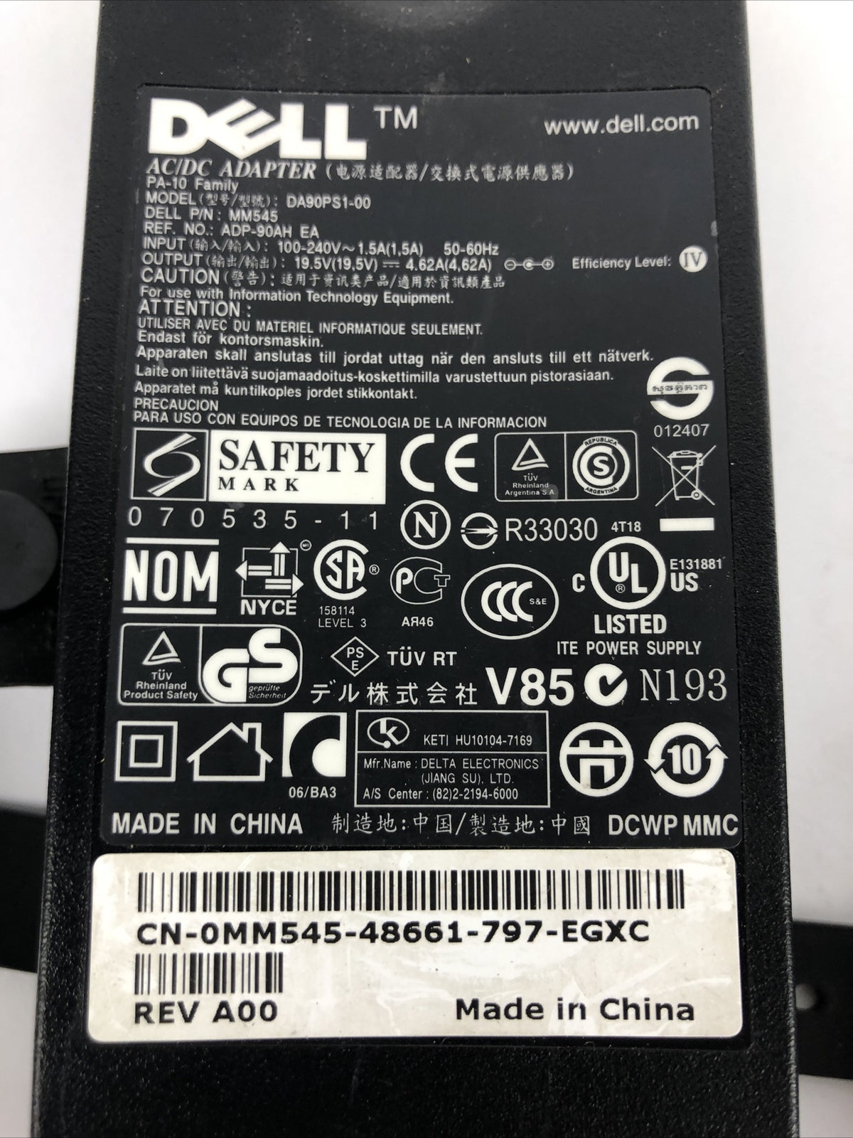 Dell AC Adapter Family PA-10 Model DA90PS1-00 Part MM545 - Free Shipping A27