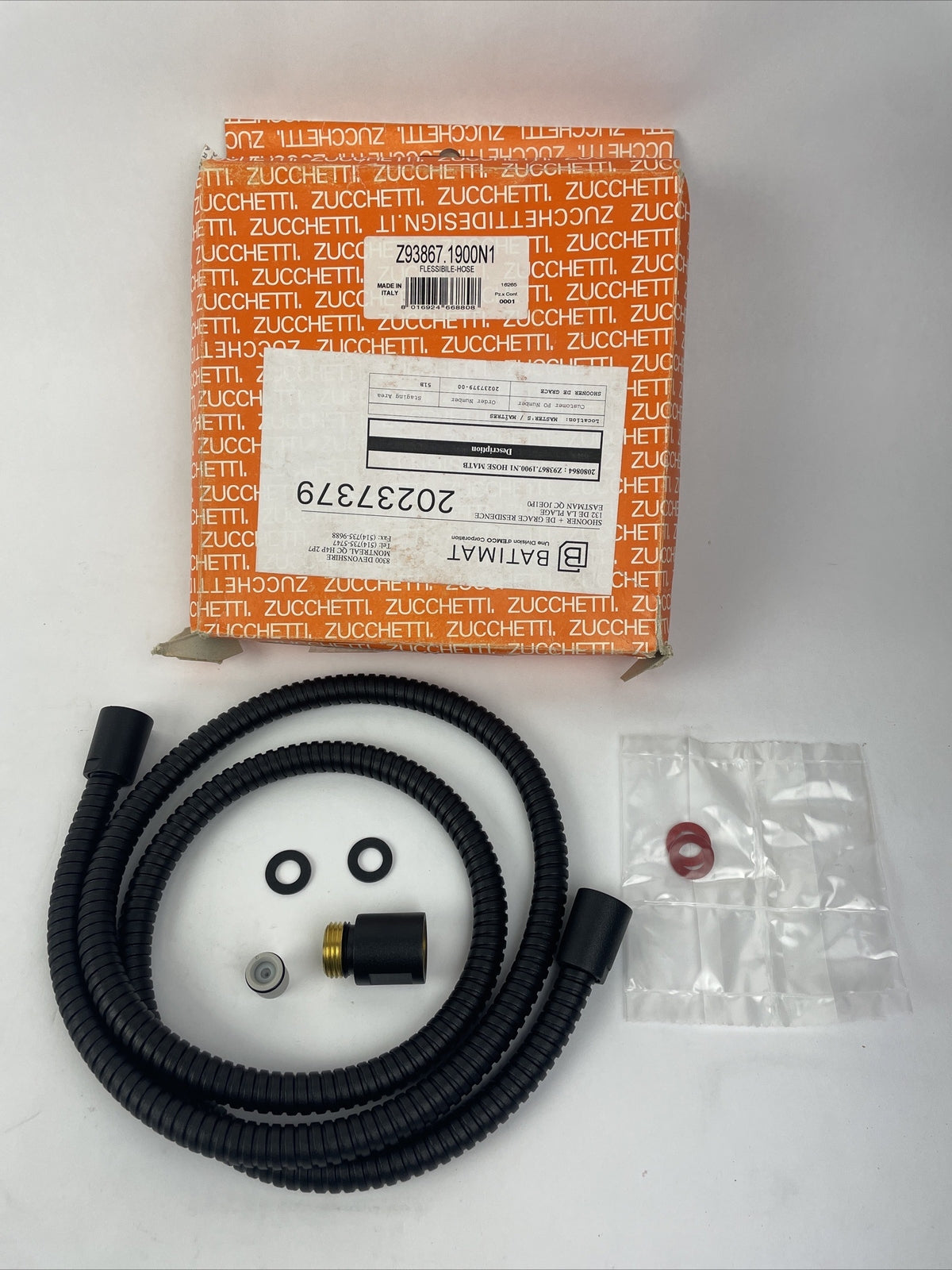 Zucchetti Shower System Black Matte Flexible Hose Z93867 . 1900N1 Made in ITALY