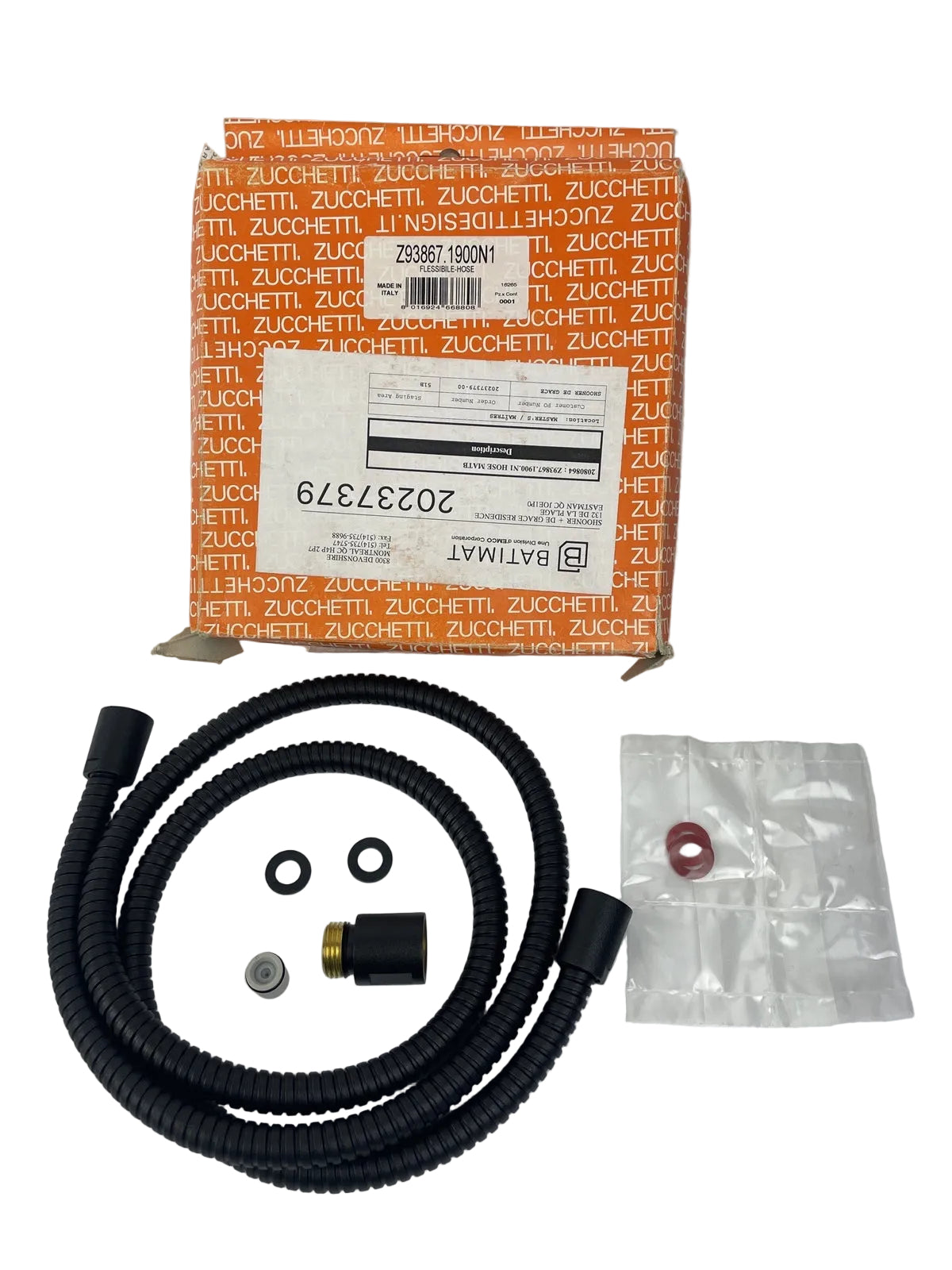 Zucchetti Z93867 matte black flexible brass shower hose made in Italy