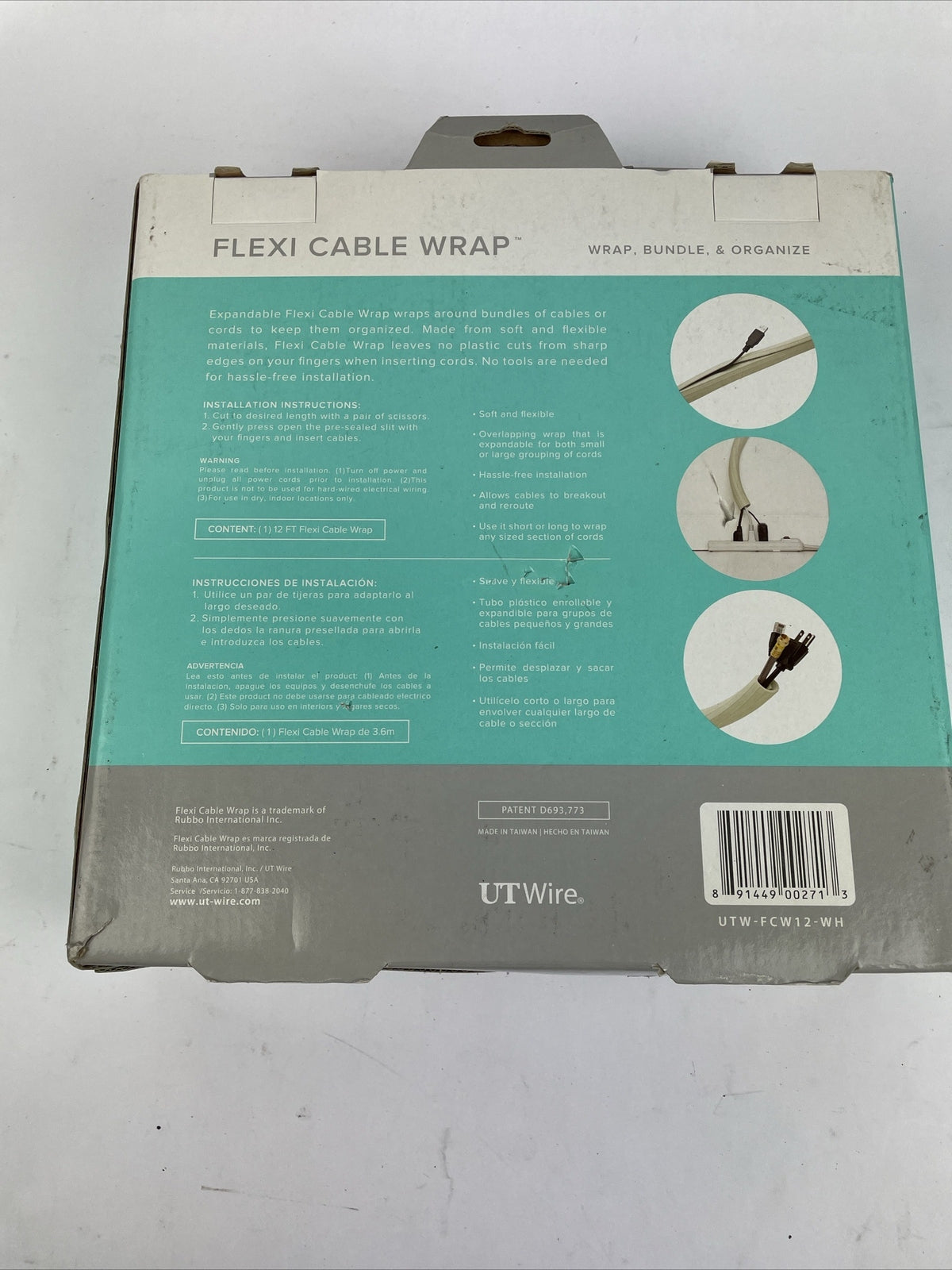 Flexi Cable Wrap ( Rubber ) 0.5" to 1" x 12 ft White UTWFCW12WH - NEW