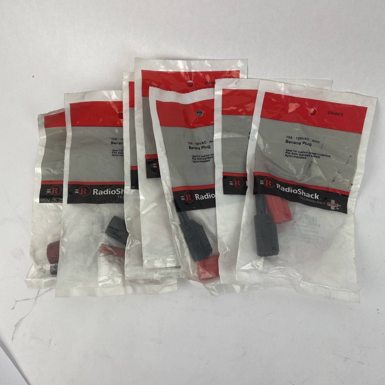 Lot of 7 x Radio Shack Banana Plug (Red & Black), 10A, 125VAC, 4mm, 274-0012