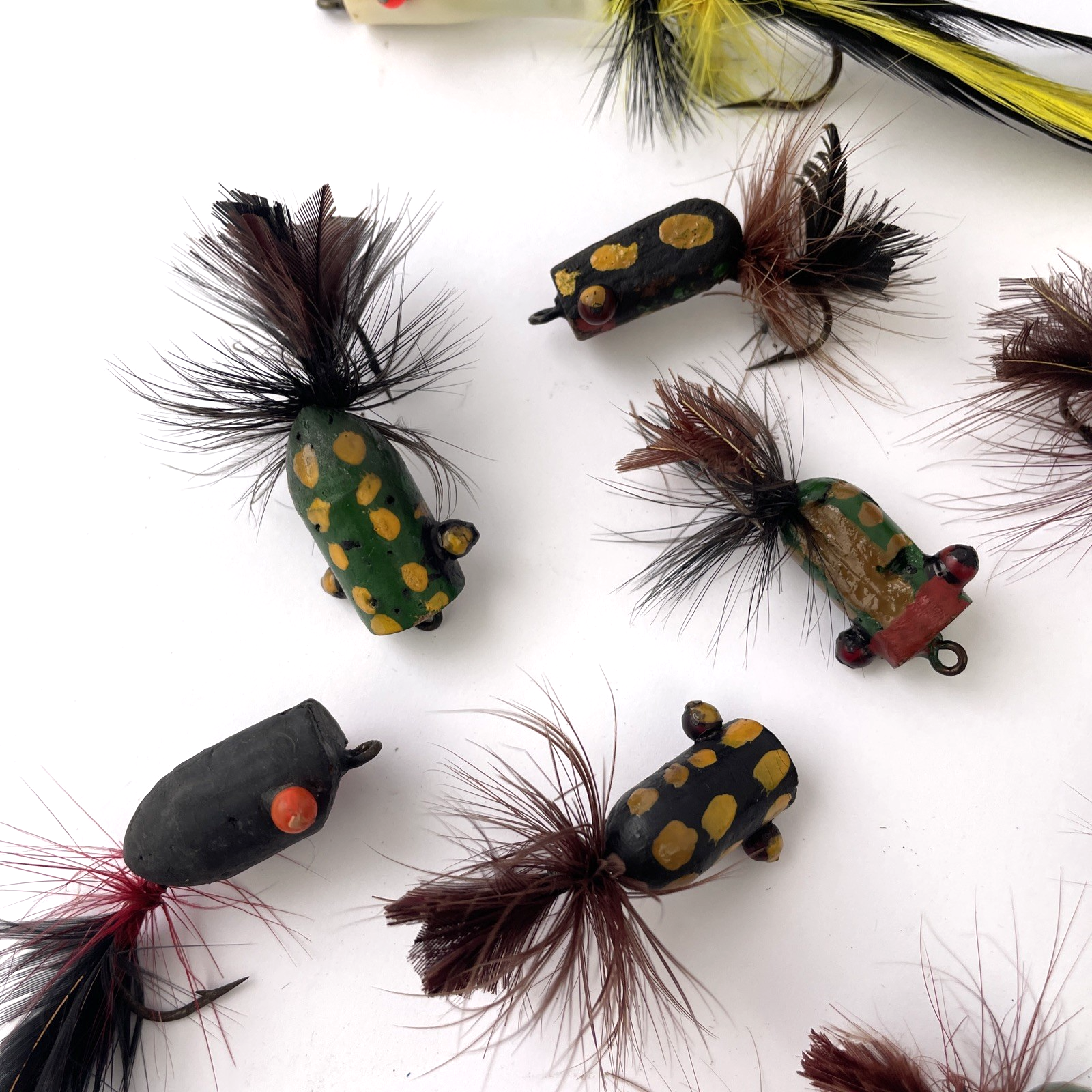 Vintage Lot Wooden Top Water Fishing Lures Flies Fly Fishing Folk Art Hand Made
